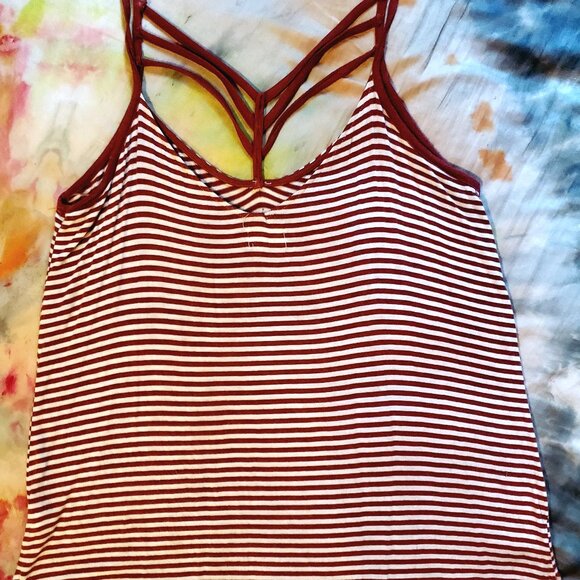 Maroon and Cream Striped Strappy Tank Top - Picture 2 of 3